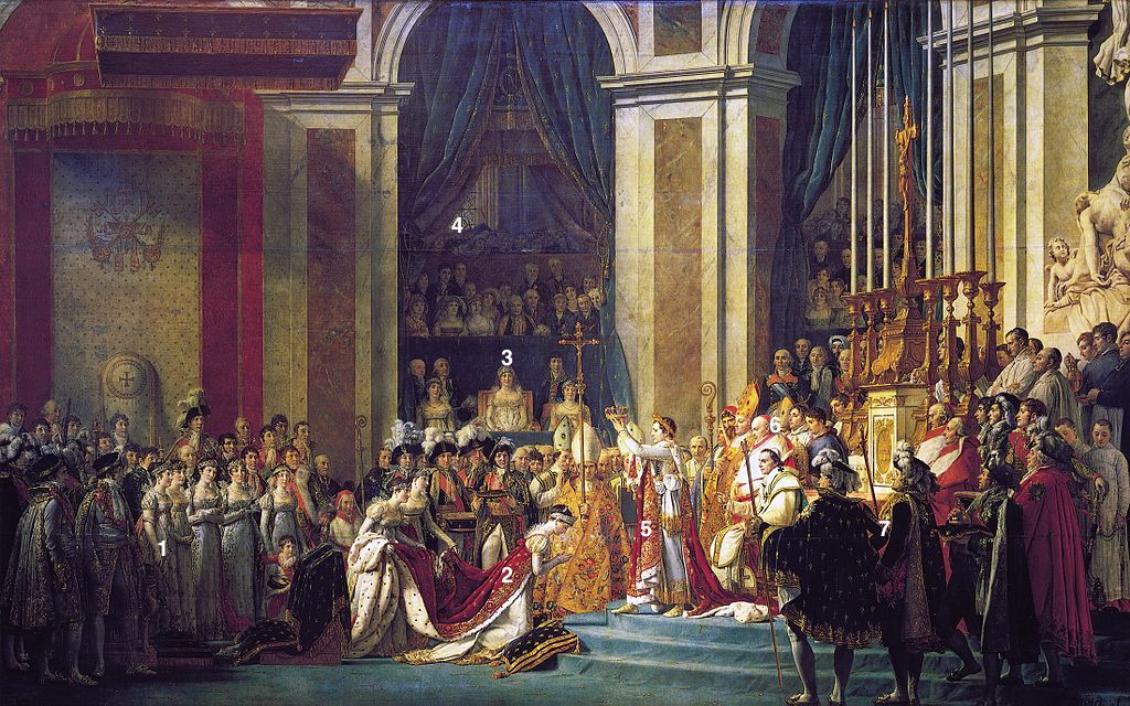 Le sacre de l’empereur Napoléon Ier et le couronnement de Joséphine à Notre-Dame de Paris le 2 décembre 1804, Jacques-Louis David, huile sur toile, 1805-1807, musée du Louvre, Paris