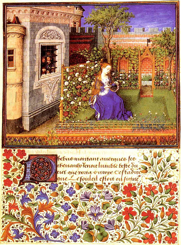 Barthélémy d’Eyck, Émilie dans son jardin, La Théséide de Boccace