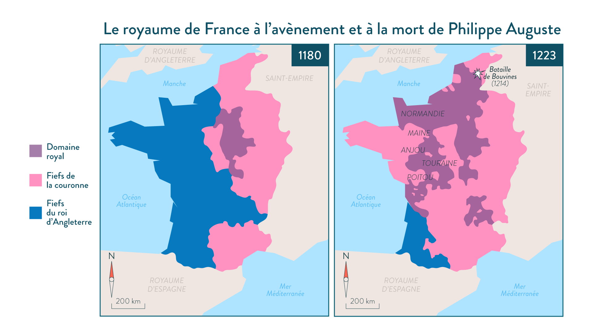 Le royaume de France à l’avènement et à la mort de Philippe Auguste-histoire-5e
